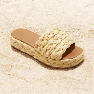 A New Day Women's Casey Braided Raffia Platform Slide Cushioned Sandals Size 9.5